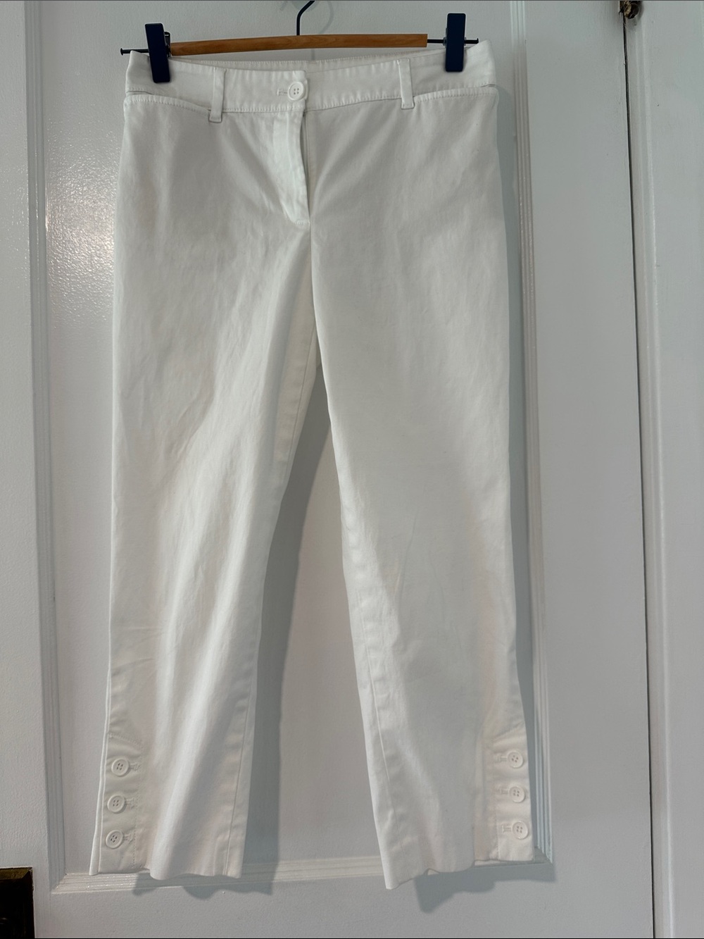 Talbots White Crop Button-Hem Capris